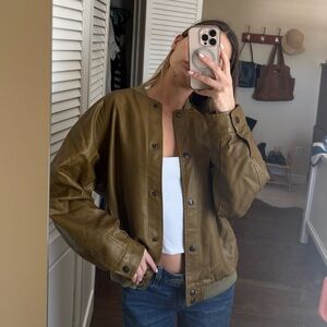 Free People Olive Green Women's Leather Jacket